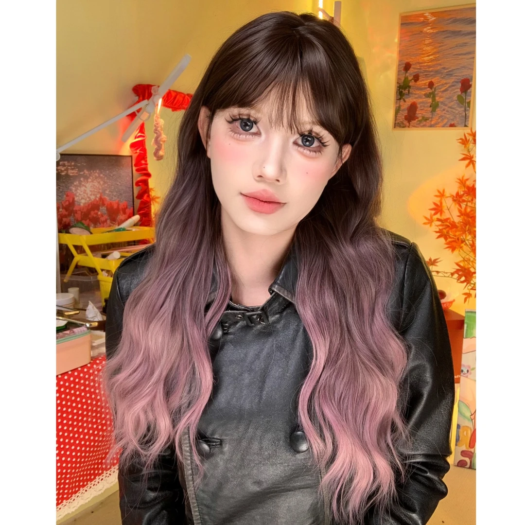 卅爻专属-雾紫画染假发中长款设计感小个子渐变画染网红卷假发