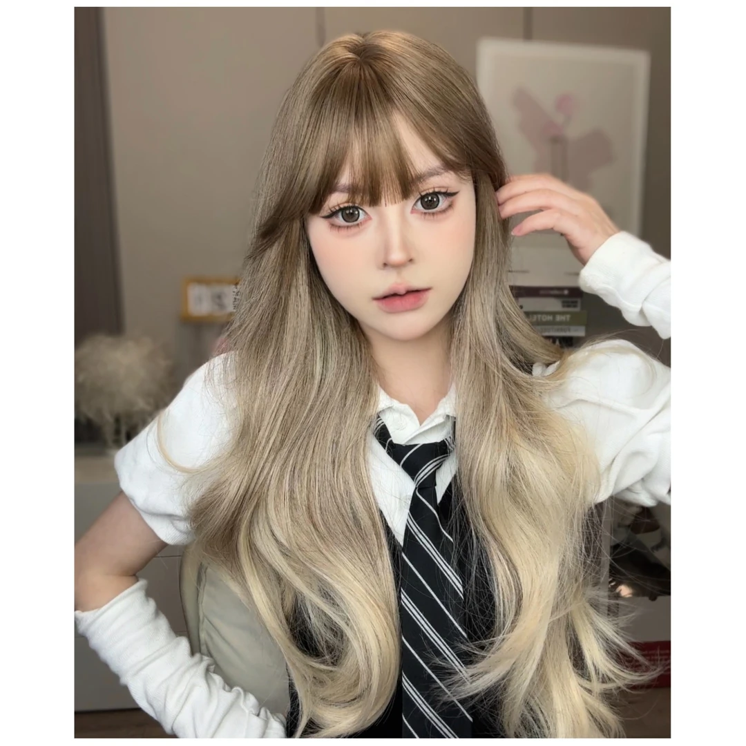 椰子专属-亚麻浅棕渐变布偶猫色设计款气质网感长卷发修脸假发