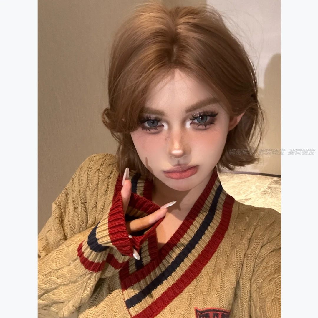 【焦糖啵啵】金棕色肯豆少女自然网感韩系短发女生全头套娜莓假发