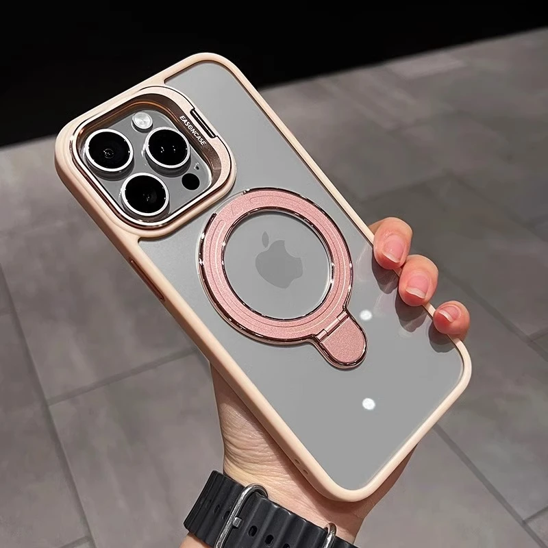 全包折叠磁吸支架适用苹果16手机壳网红新款透明硬壳高级感