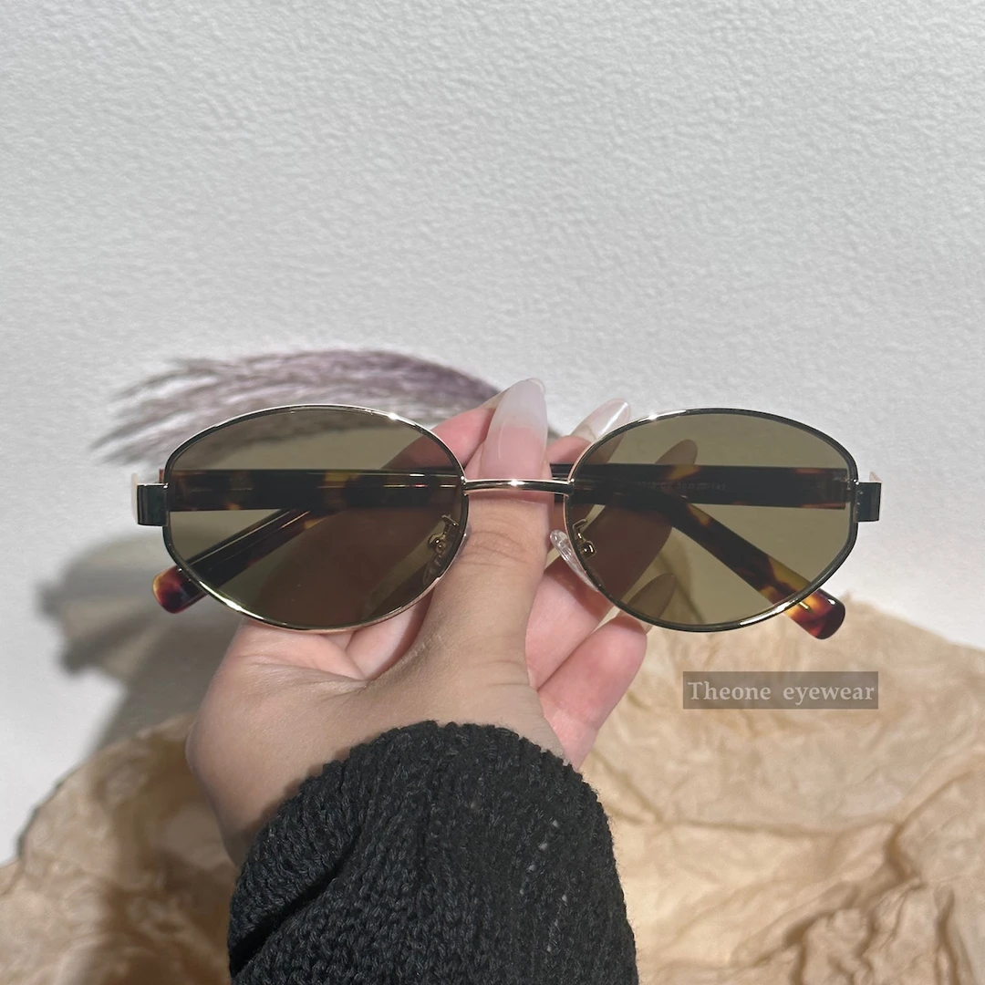 复古尼龙港风玳瑁墨镜女高级感近视带度数椭圆形太阳眼镜防紫外线