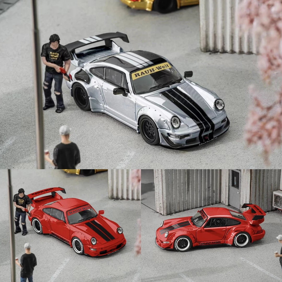 Star Model1:64保时捷RWB964宽体改装GT尾翼合金汽车模型礼物摆件