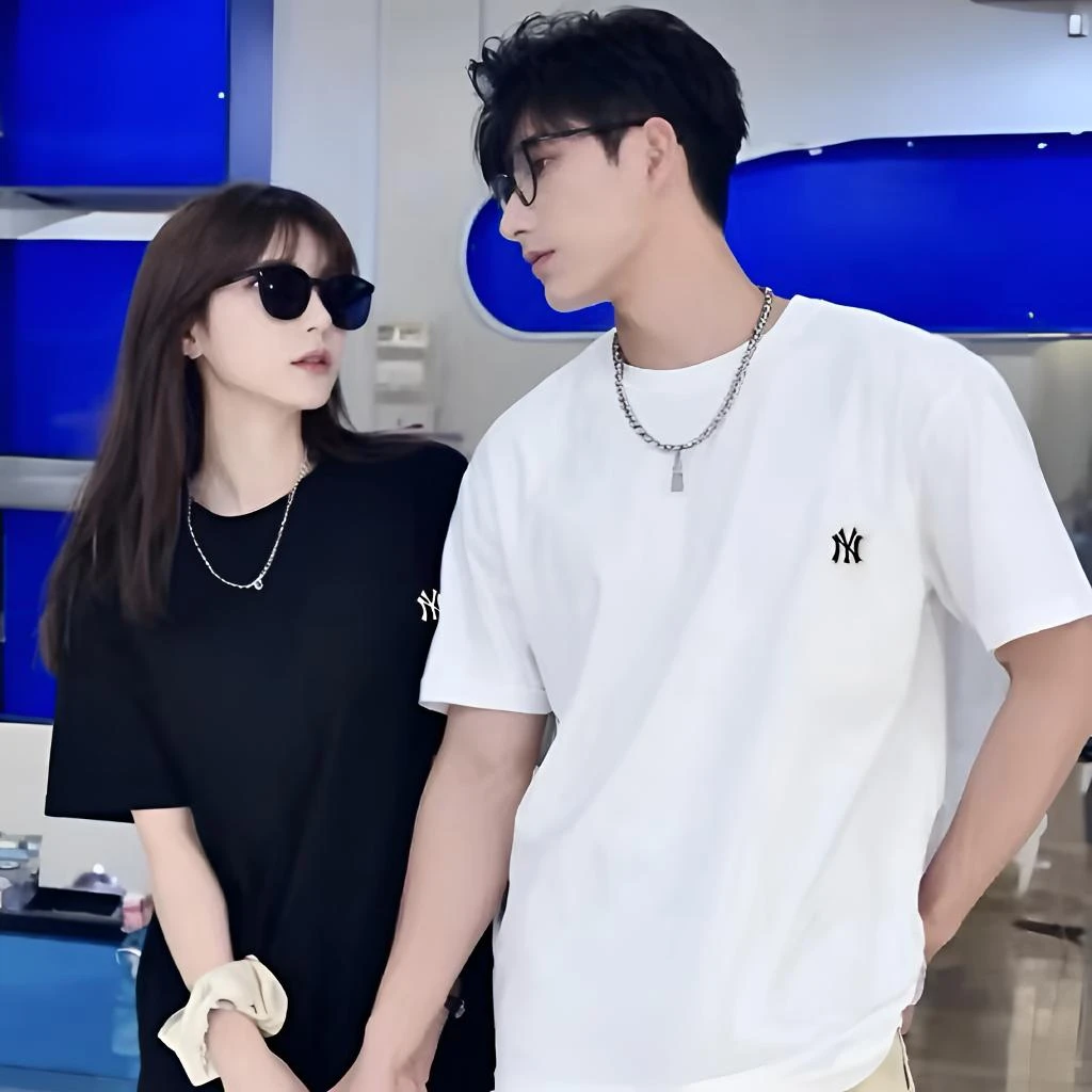 MLB黑白NY基础款春夏短袖 经典时尚百搭半袖 休闲简约圆领夏季T恤