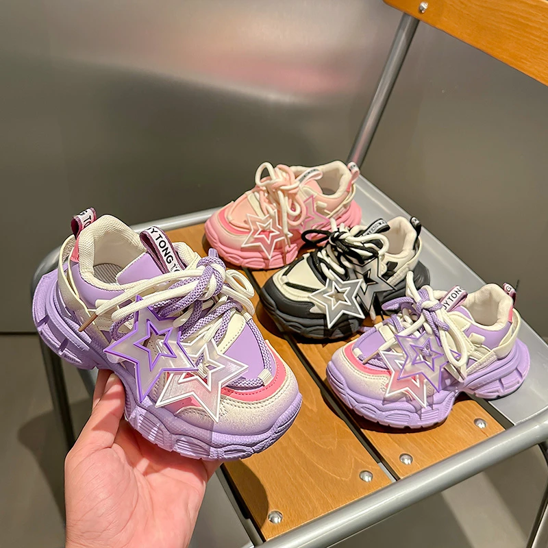 儿童运动鞋2023春秋新款女童透气老爹鞋男童时尚百搭厚底网面跑鞋