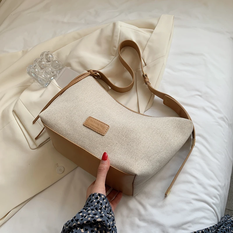 网红高级感洋气包包女2024新款时尚单肩腋下包帆布百搭斜跨托特包