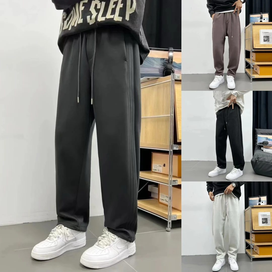 【大东男装】加绒加厚男女同款【侧边三条杠】直筒立体裁剪百搭休闲裤