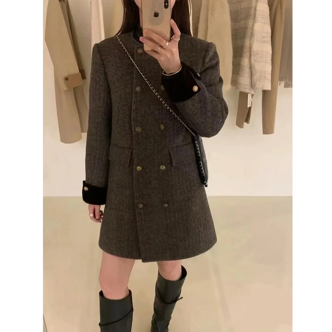 小香风气质女神双排扣毛呢大衣洋气百搭毛呢外套