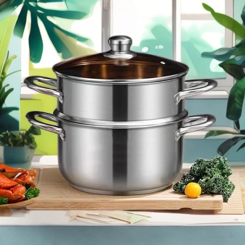 家用大容量烹饪加热节能加深双层蒸锅电磁炉燃气灶可用不锈钢加厚