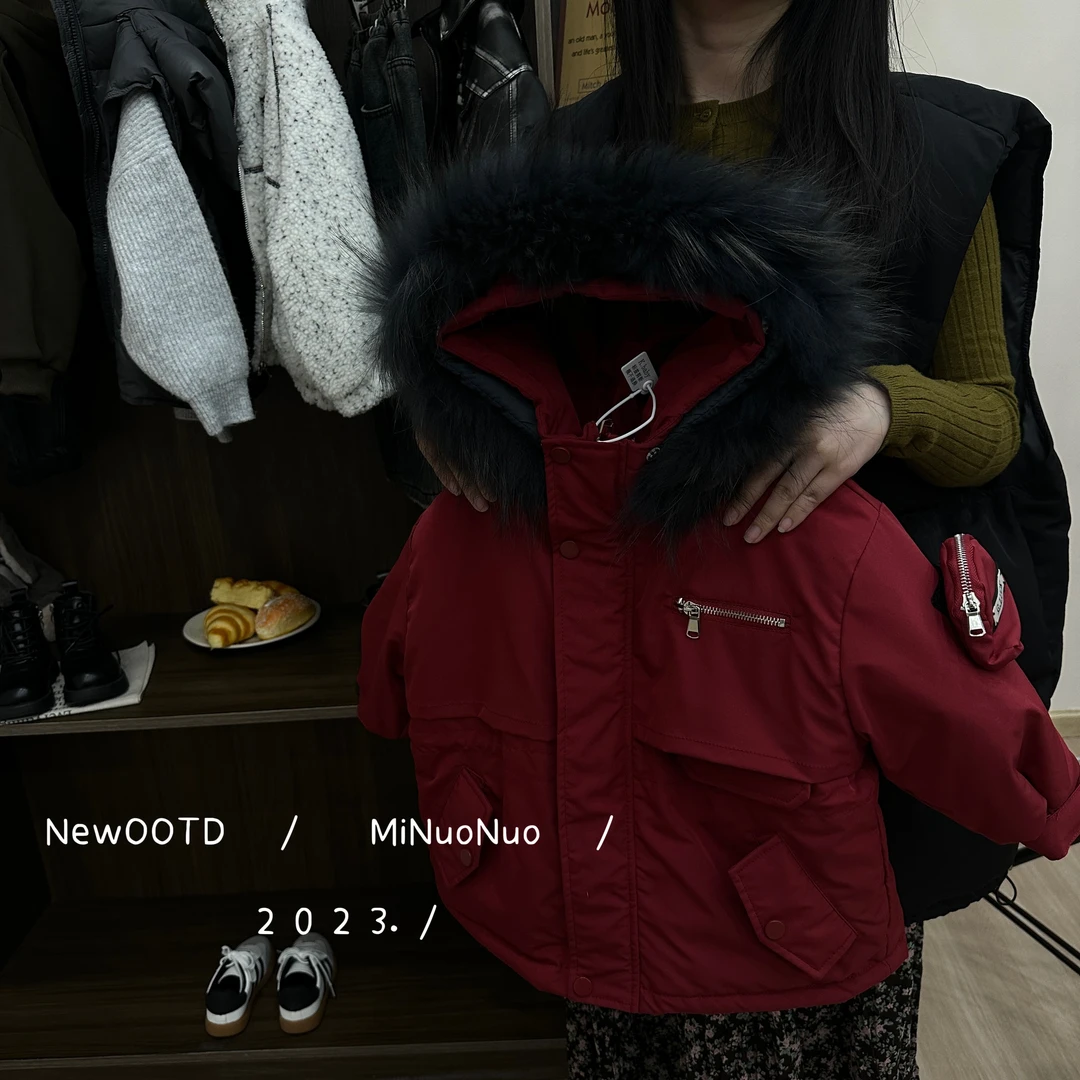 儿童男宝冬季连帽派克服男童加厚纯色时尚冬季新款保暖外套D23156