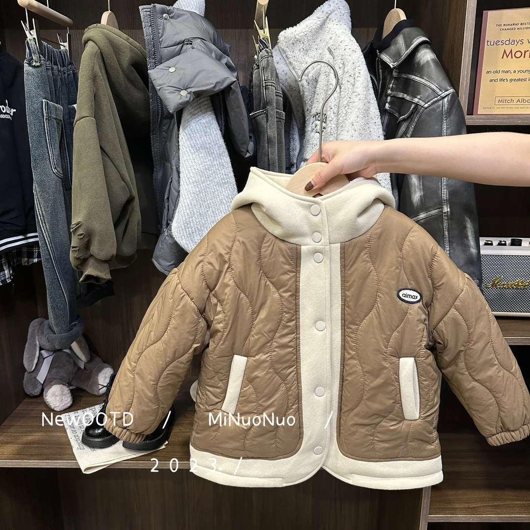 【小黎家】2023儿童设计师款加绒韩版冬季时尚休闲连帽外套D23079