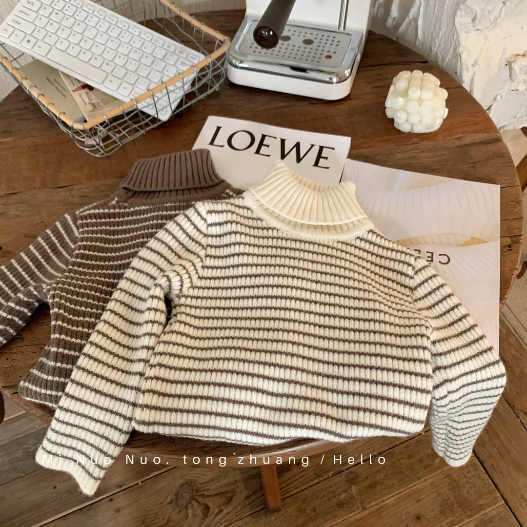 【小黎家】2023新款男女童条纹高领毛衣打底衫儿童针织衫KK2278