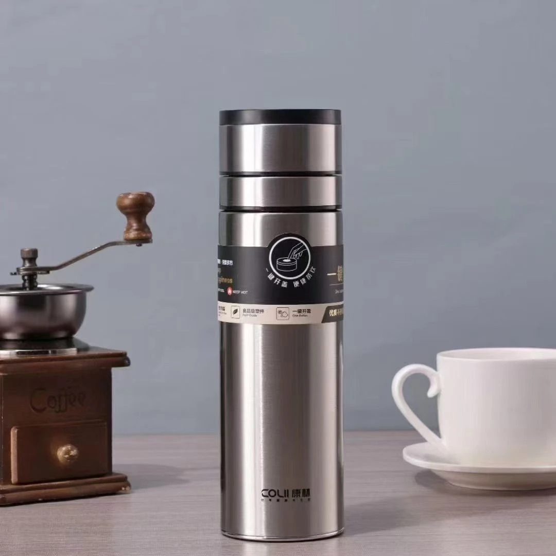 商务正品耐用便携式不锈钢一键速开杯双层分离茶保温杯子