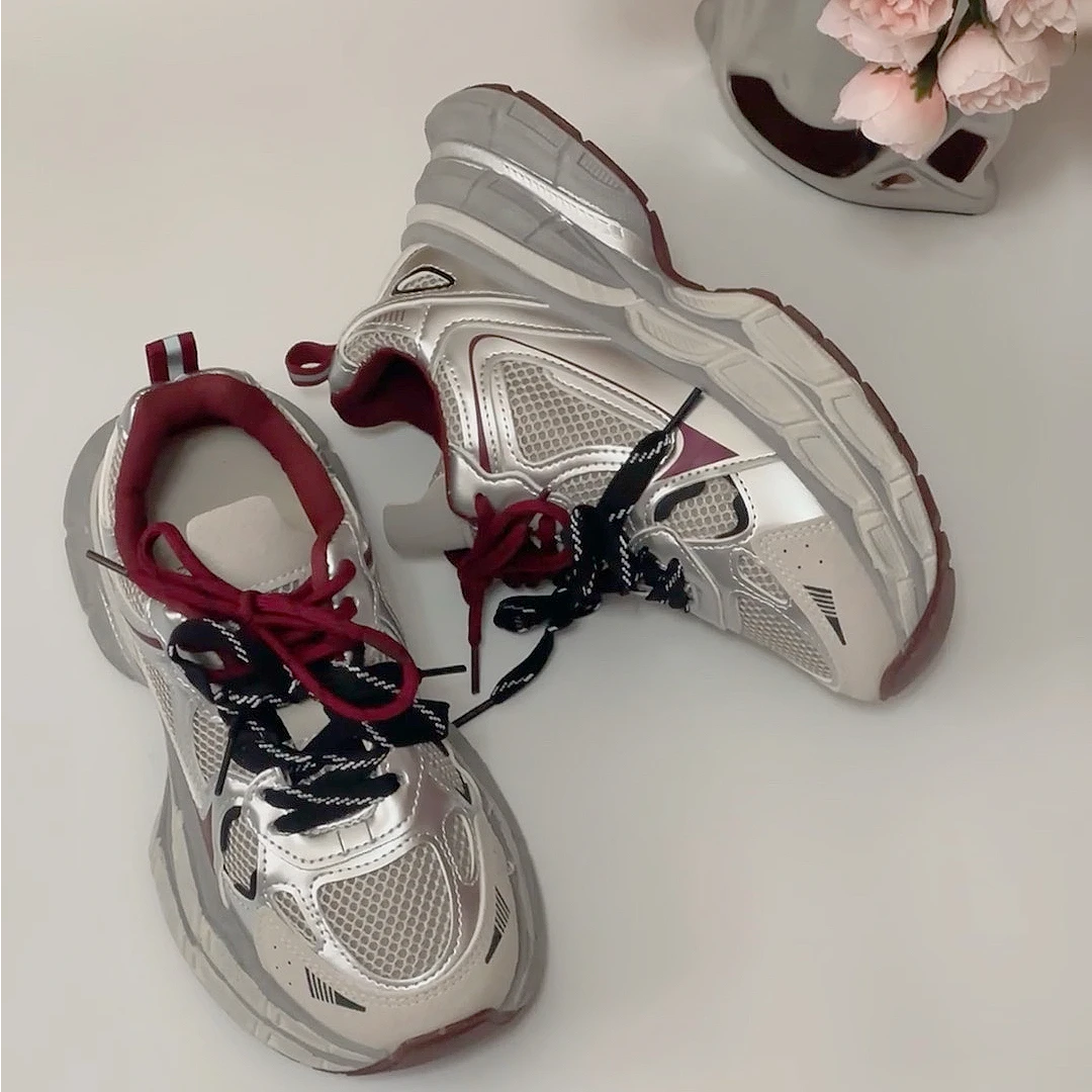 安可拉红老爹鞋女24年秋季新款网红爆款双鞋带厚底休闲运动鞋