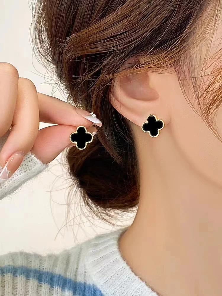 铜合金耳饰 气质简约黑色耳钉花朵个性时尚百搭通勤耳饰E1679