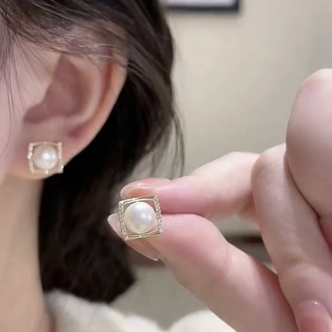 铜合金耳饰 几何方形小巧耳钉简约气质微镶通勤百搭耳饰E1807