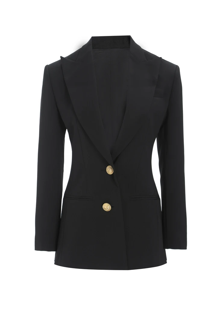 重工两粒扣宽肩收腰名媛风修身黑色西装外套M2409-XZ22（0012）