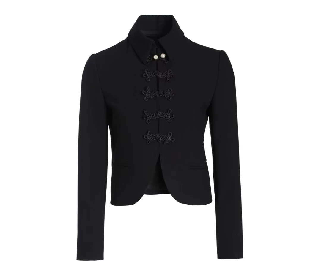 中式黑蝴蝶结盘扣翻领高级气质优雅百搭外套MEJ2312-WT18（0015）