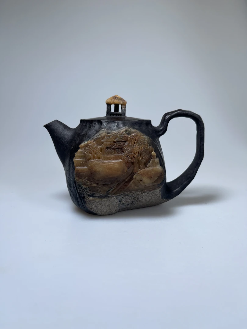 派系列《山谷幽居》230ml何国强全手工冰碛岩石茶壶中式高端收藏