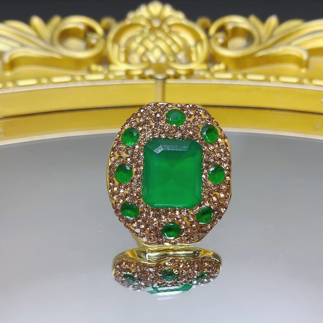 铜合金戒指 220复古重工绿色方形戒指