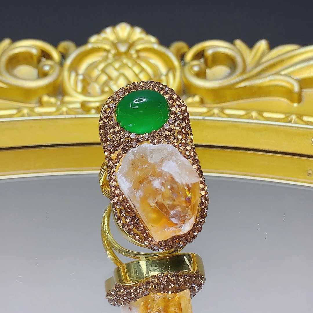 铜合金戒指 827 时尚经典 手工豪华镶黄色晶晶 戒指