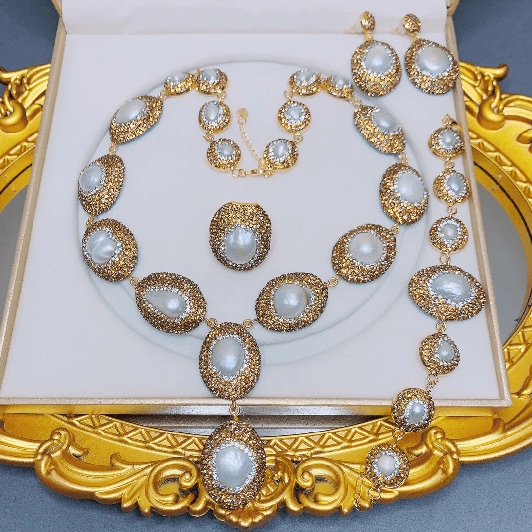 铜合金项链 535 经典奢华白色八洛克套装