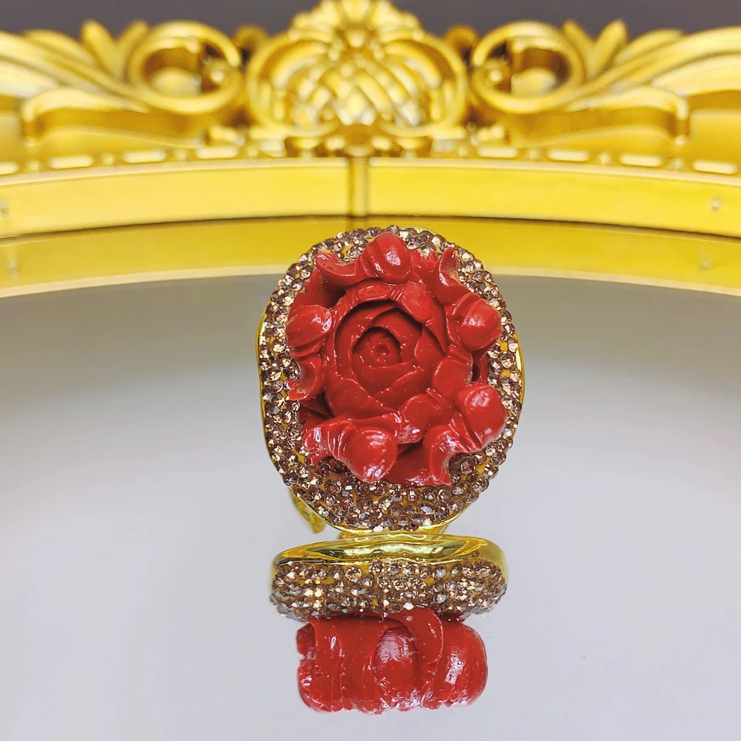 铜合金戒指 805 经典红色民族风牡丹花戒指