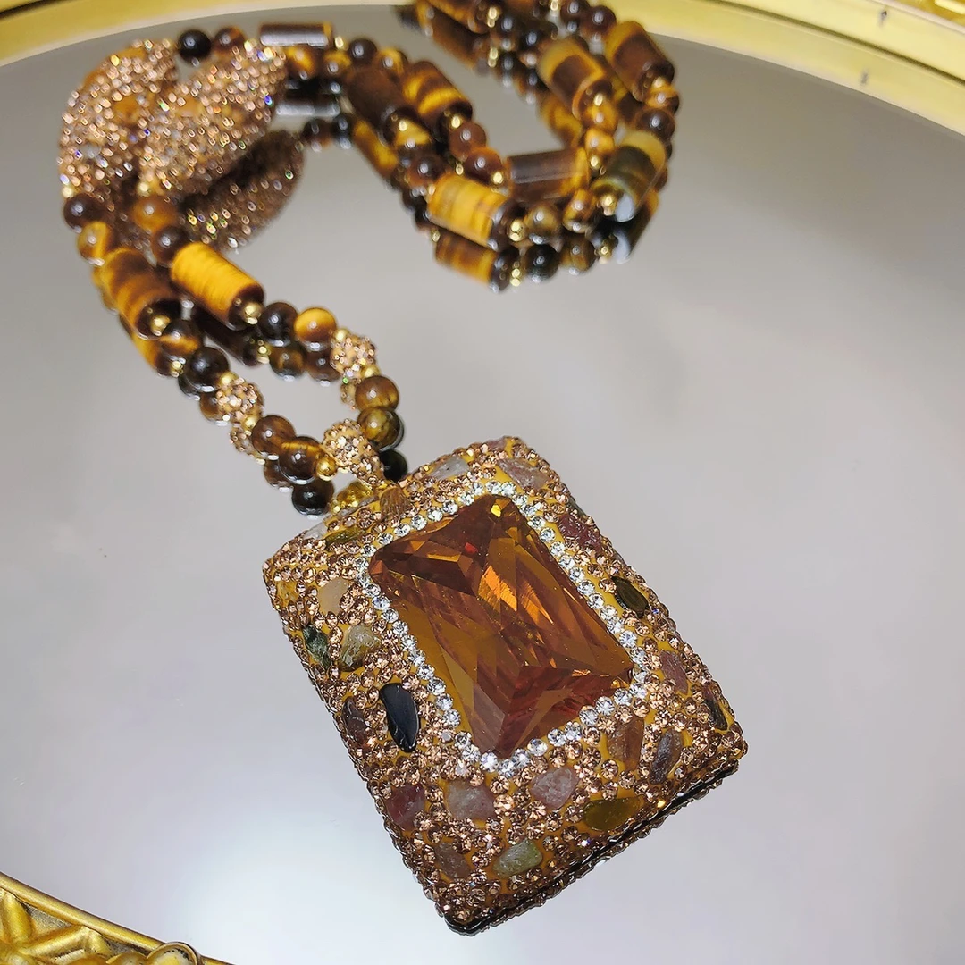 724 原创设计新款方形吊坠设计走秀长款毛衣链