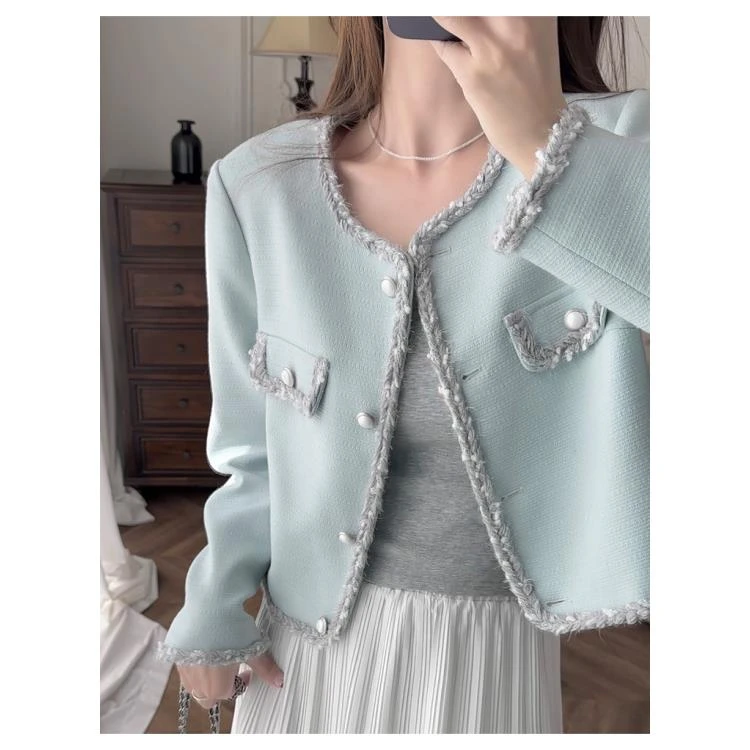 梦幻莫兰迪别致小香风短款外套