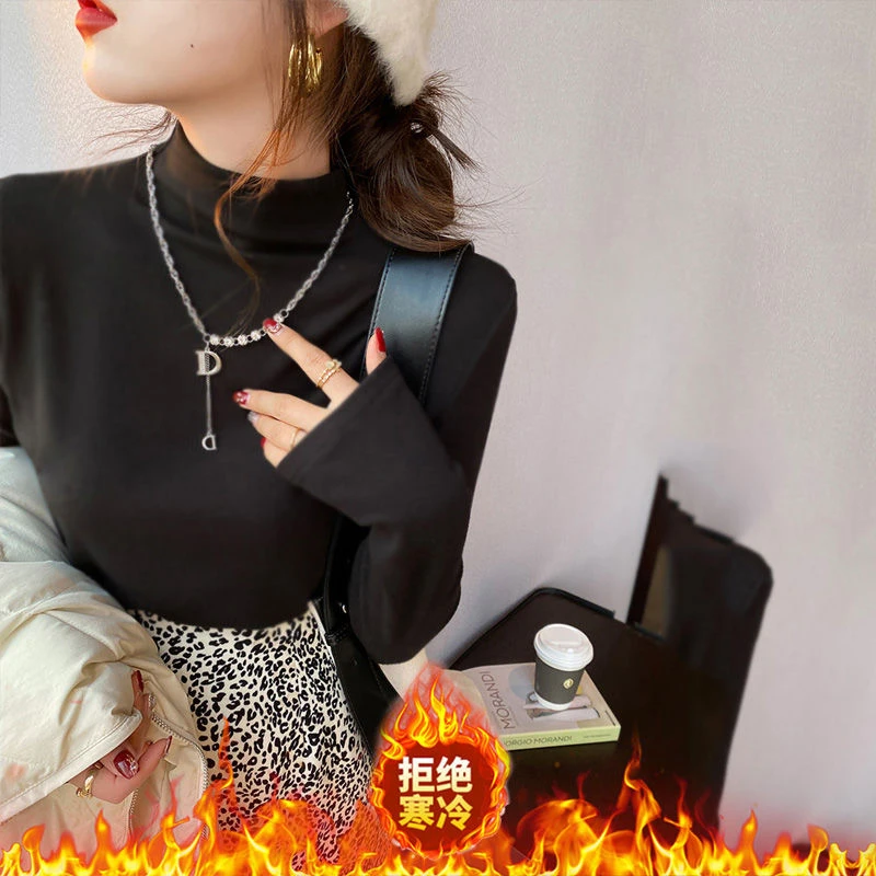 德绒半高领保暖打底衫显瘦女秋冬新款内搭时尚洋气加厚长袖上衣潮