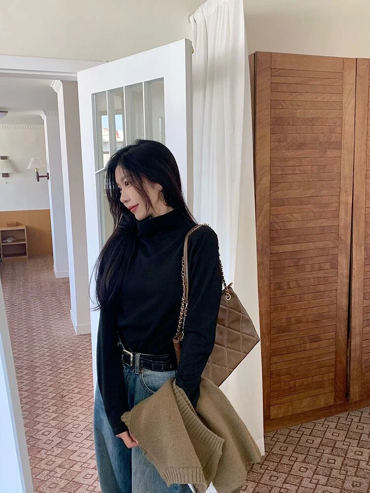 纯色半高领德绒打底衫内搭t恤上衣女士秋冬加厚百搭显瘦修身长袖