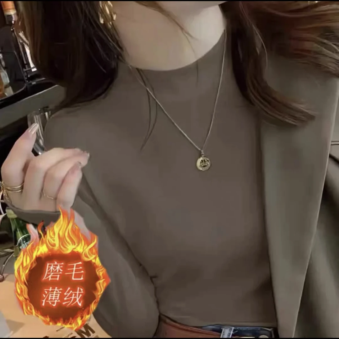 【加绒加厚】秋冬半高领气质休闲时尚百搭修身显瘦T恤打底衫上衣女