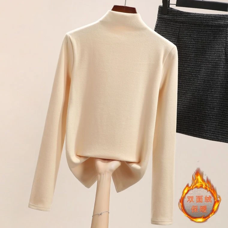 半高领德绒打底衫女秋冬新款洋气内搭加绒加厚磨毛t恤打底衣体恤