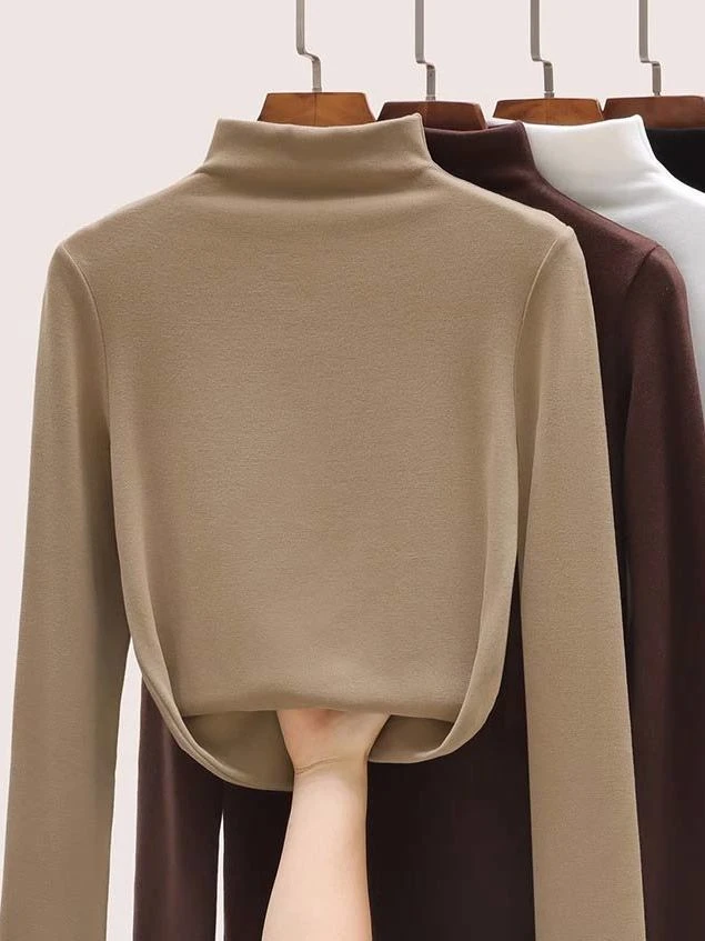 半高领德绒打底衫女秋冬加绒加厚内搭2023年新款中领保暖洋气上衣