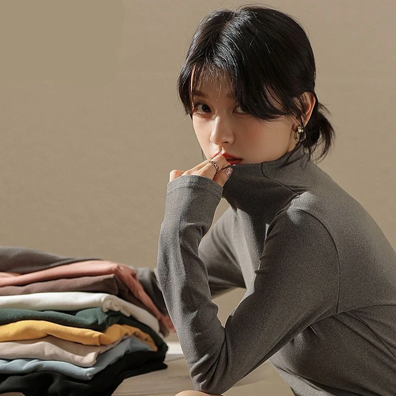 长袖上衣女春秋单穿半高领秋季打底衣打底衫内搭秋冬温柔系穿搭