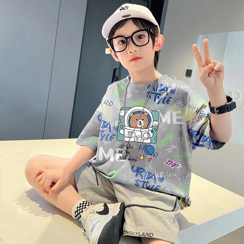 男童t恤短袖儿童装2026夏季潮流韩版中大童男孩卡通扎染上衣夏装
