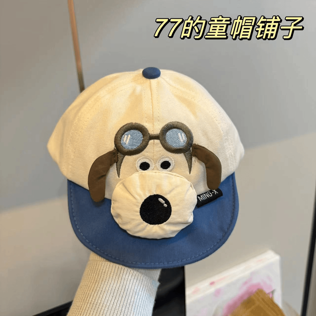 儿童鸭舌帽子软檐飞行员眼镜狗狗卡通可爱宝宝韩版棒球帽休闲百搭