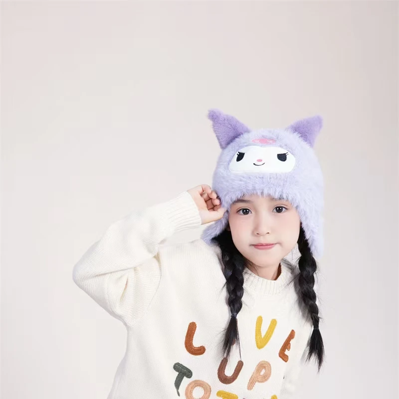 【1岁-5岁】儿童帽子冬季保暖防寒加绒可爱库洛米套头帽护耳毛绒帽
