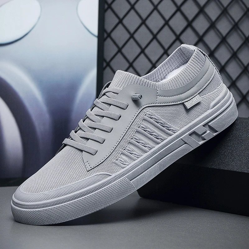 秋季板鞋极简风除臭运动休闲风板鞋潮鞋纳帕皮飞织透气简约百搭