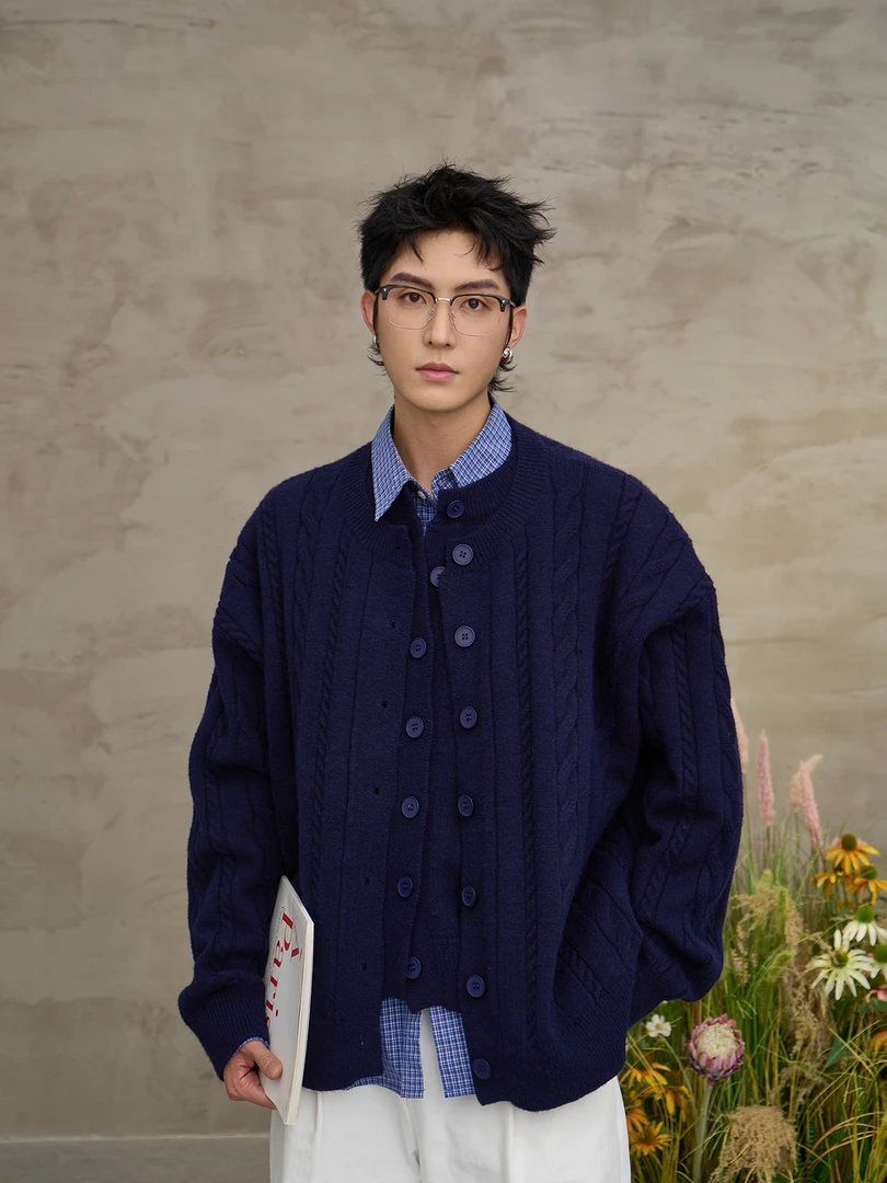 【原创】美式老钱风麻花假两件秋冬加厚针织衫童年妈妈毛衣男款冬季