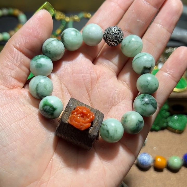 翡翠手串银S925镶嵌翡翠手串