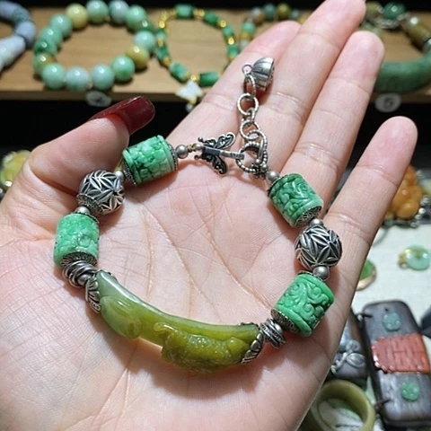 【闪购商品】翡翠手串银S925镶嵌翡翠手串