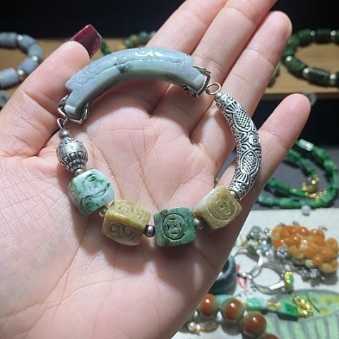【闪购商品】翡翠手串银S925镶嵌翡翠手串