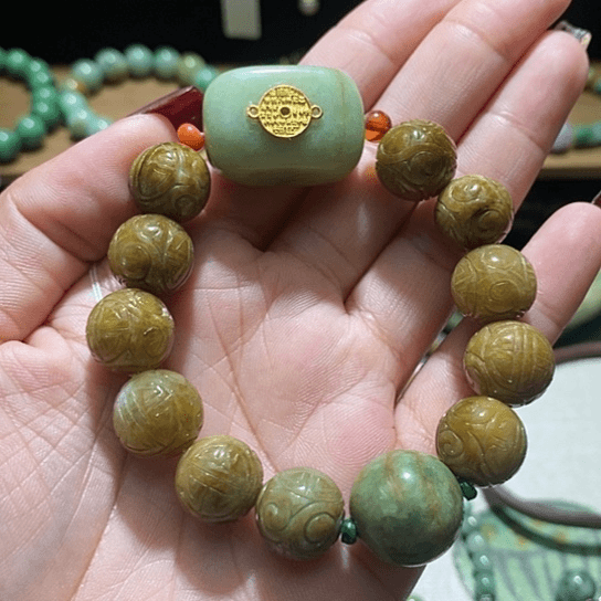 【闪购商品】翡翠手串银S925镀金镶嵌翡翠手串