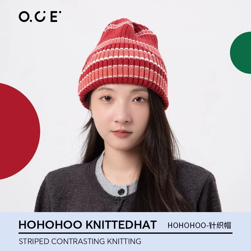 OCE针织帽百搭毛绒帽保暖冷帽宽松大头围显脸小女时尚秋冬帽子