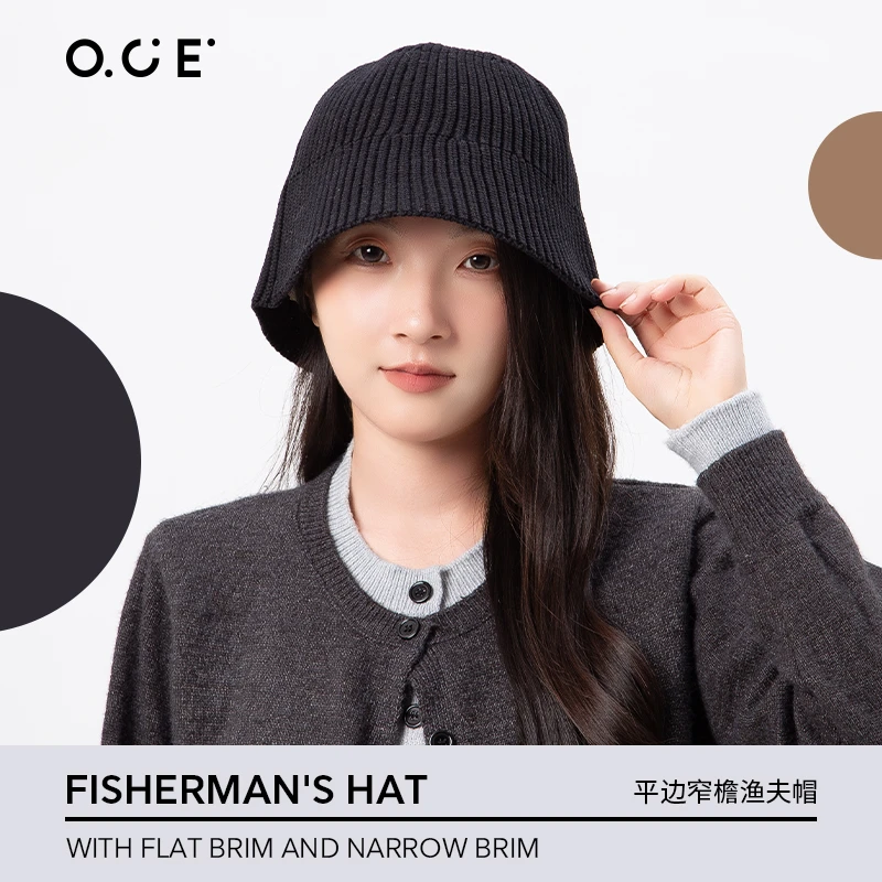 OCE渔夫帽平边老檐渔夫幅女防晒太阳帽秋冬百搭显脸小遮阳户外