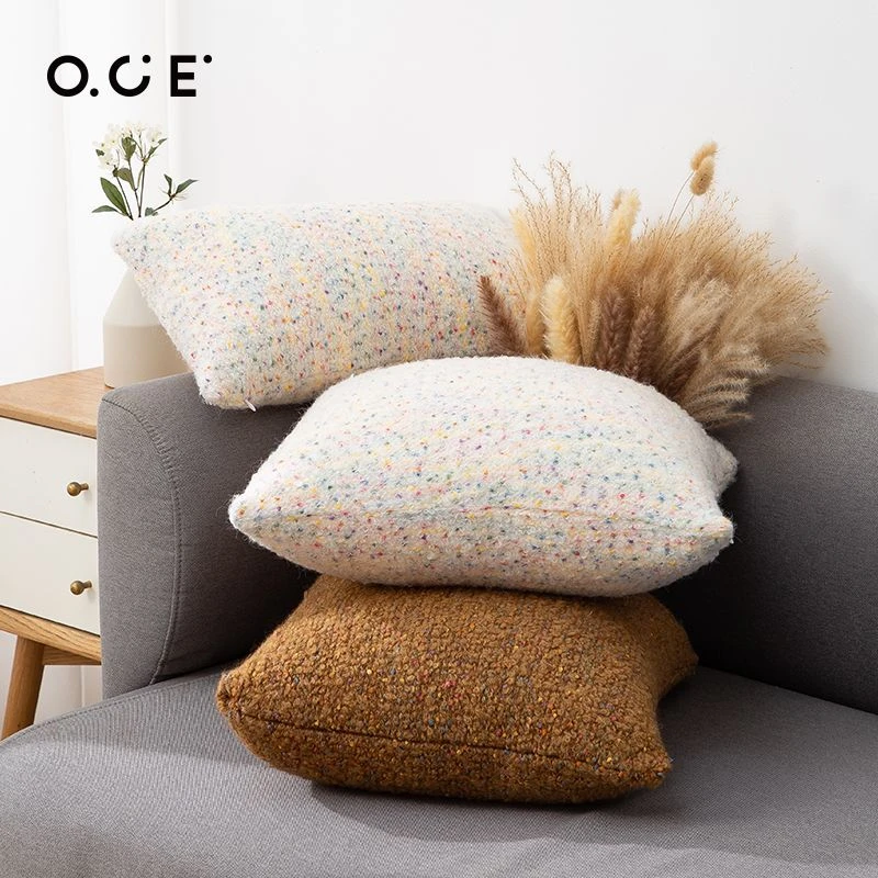 OCE中古风美拉德配色羊毛抱枕高级感复古焦糖色客厅靠枕沙发腰枕