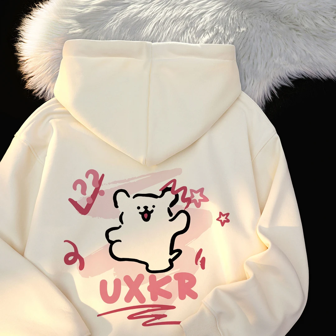 卡通线条小狗印花开衫连帽卫衣男女童秋冬季潮流百搭高级感中大童