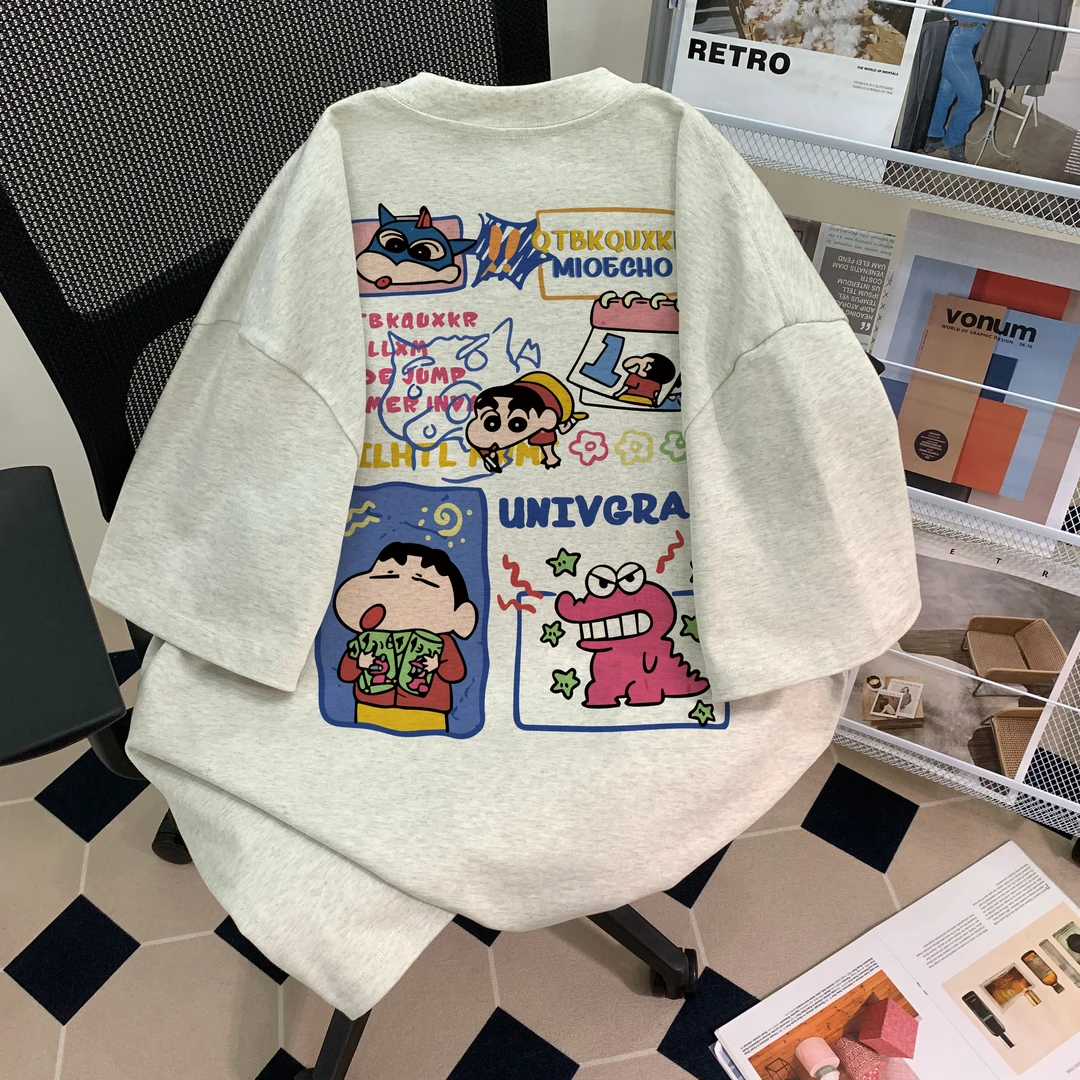 夏季日系蜡笔小新印花短袖t恤纯棉百搭休闲潮流中大童上衣男生