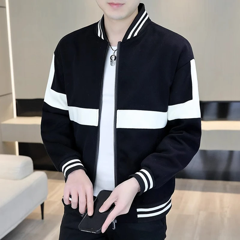 潮牌轻奢高端休闲男士外套男春秋季男装修身百搭棒球领夹克外套男