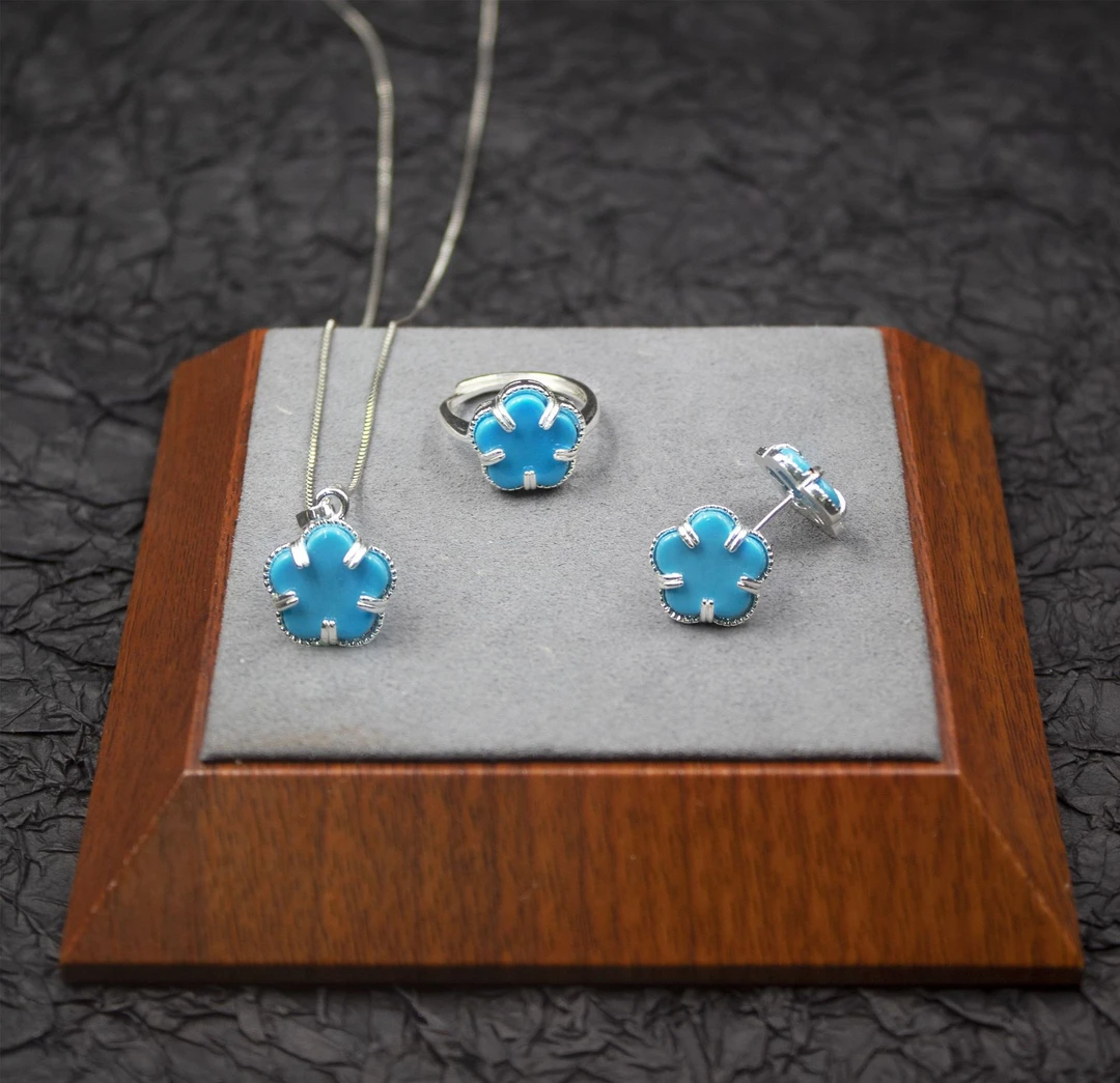 铜合金莫桑石项链 民族风耳环 戒指 项链三件套